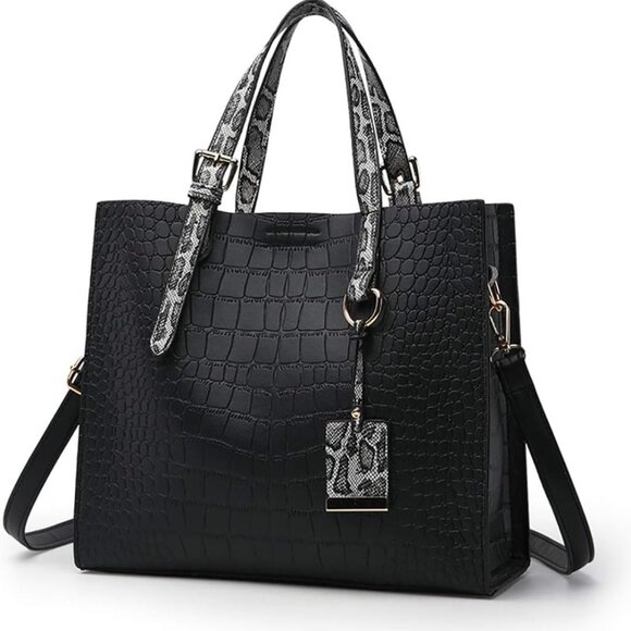 Women Crocodile Pattern Handbag Leather Large Capacity Tote Crossbody Bag - Picture 1 of 7
